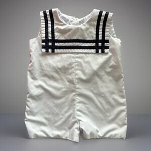 The Beaufort Bonnet Company Jon Jon Baby Sailor White Blue Romper 0-6 Months